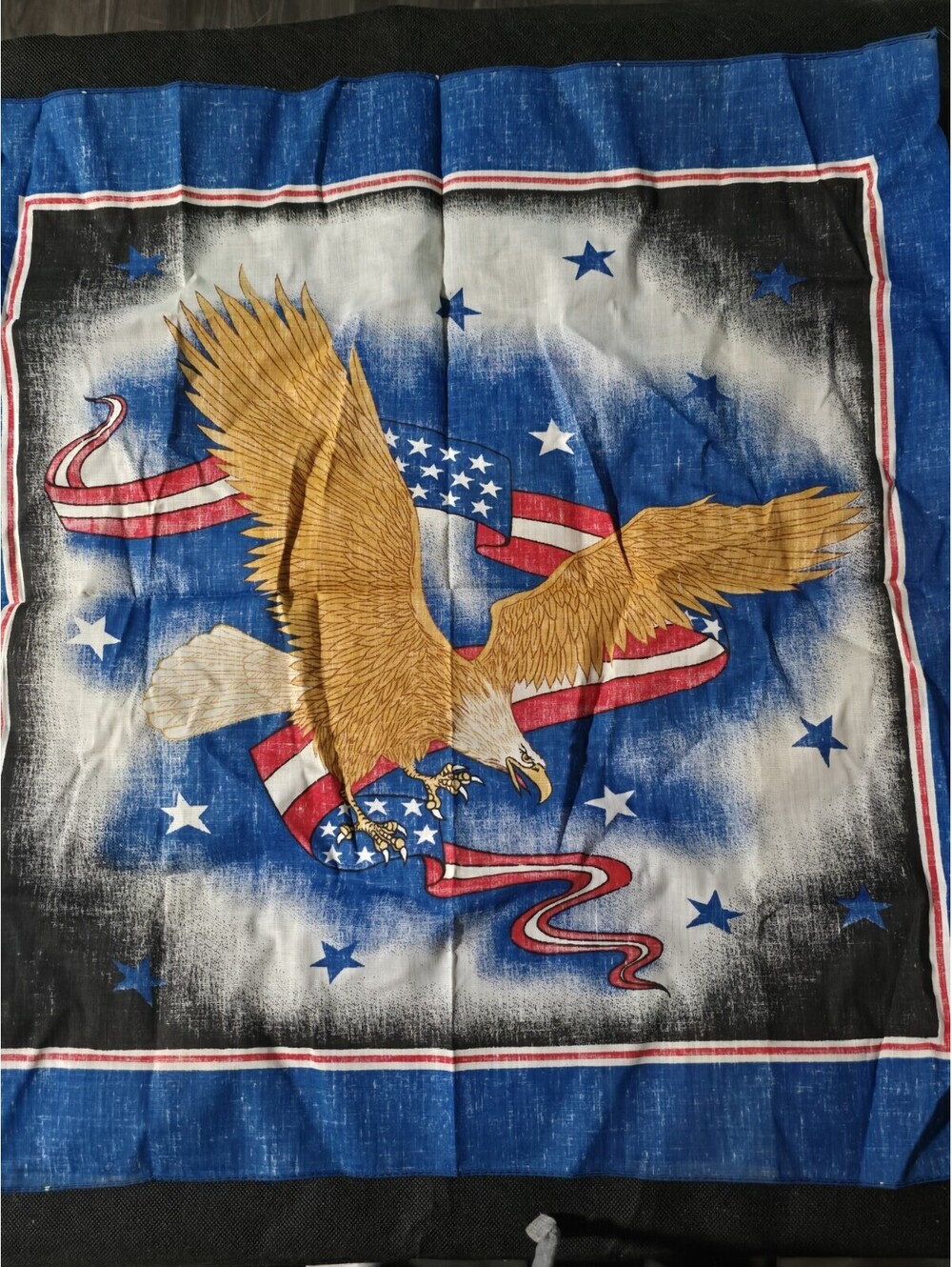 Patriotic Flying Golden Eagle USA Flag Polyester Cotton Handkerchief 21.5 X 22"